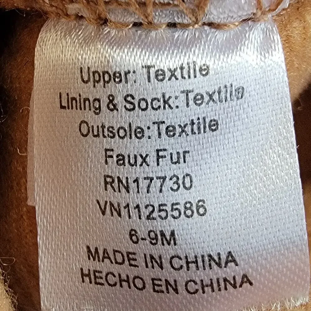 Cat & Jack Reindeer Slippers Sz 6/9M Brown Faux Fur Crib‎ Shoes Christmas Baby